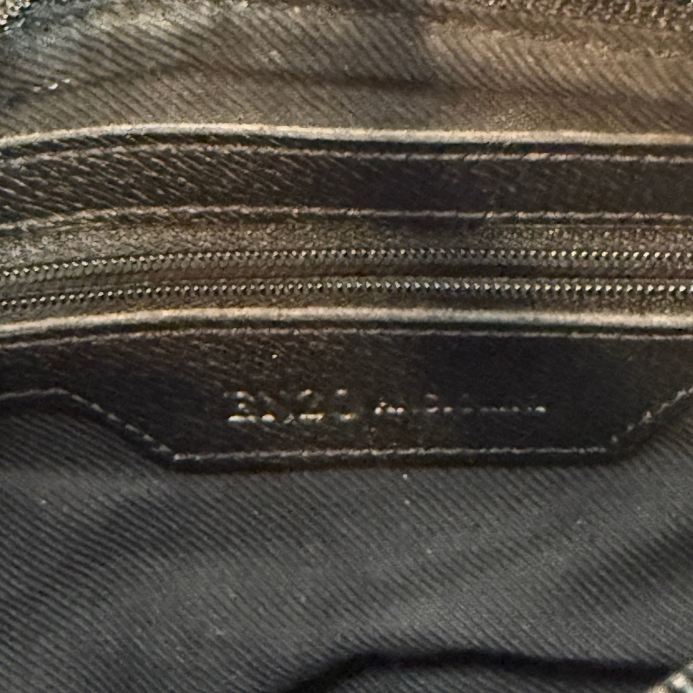 Enzo Angiolini Black Nylon Shoulder Bag Pebbled Leather Trim Baguette Purse - Picture 8 of 13